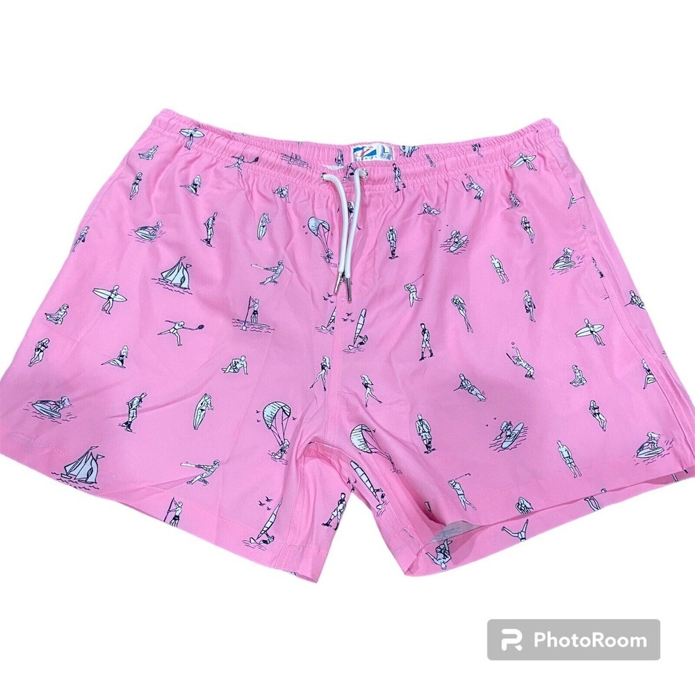 Bermies Men's 6" Stretch Swim Trunks Shorts Mesh Lined Beach Pink NWT Large